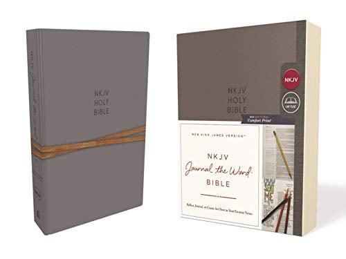 NKJV, Journal the Word Bible (#8582A - Gray Cloth Over Board)