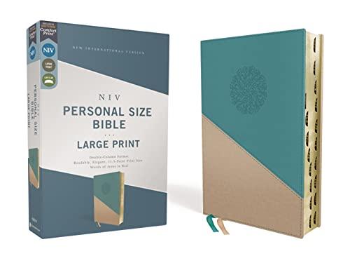 NIV, Personal Size Large Print Bible (Thumb Indexed, Teal/Gold Leathersoft)