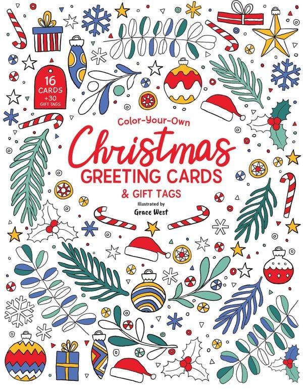 Color-Your-Own Christmas Greeting Cards and Gift Tags: 16 Cards  + 30 Gift Tags