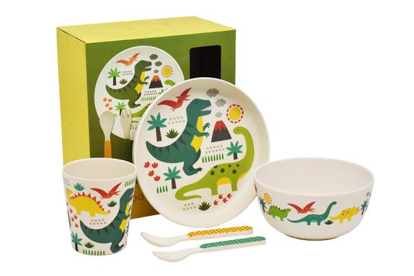 Vaisselle en bambou dinosaures