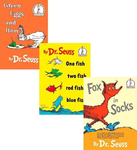 I Can Read it All by Myself Beginner Books 3 Book Set (Fox in Socks/One Fish Two Fish Red Fish Blue Fish/Green Egg's and Ham)